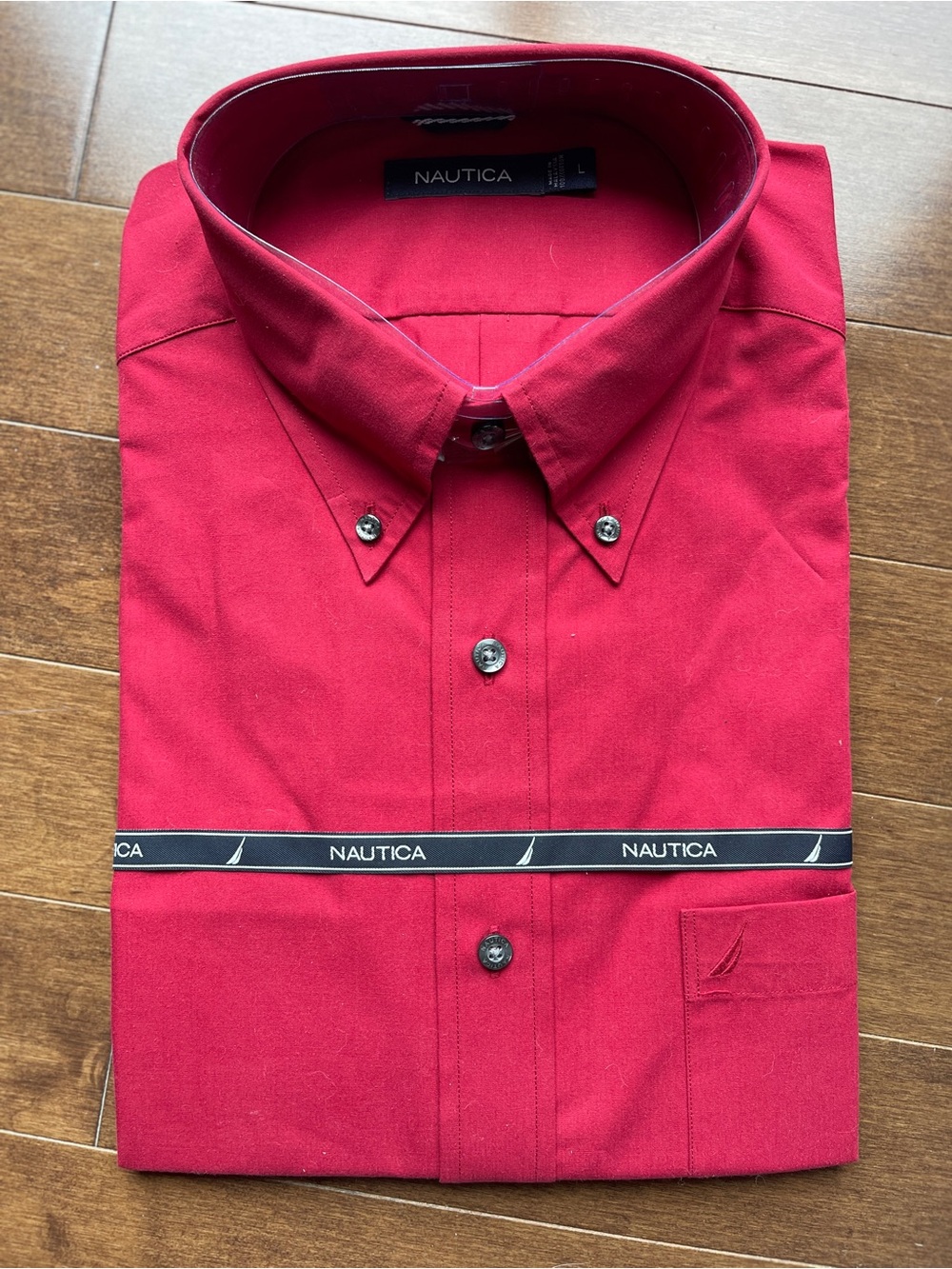 Nautica Men's Deep Red Button-Down Casual Shirt